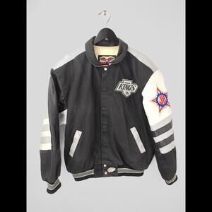 VTG 1990s JEFF HAMILTON x LOS ANGELES KINGS Mens Sz L Jacket LA Black JH Designs